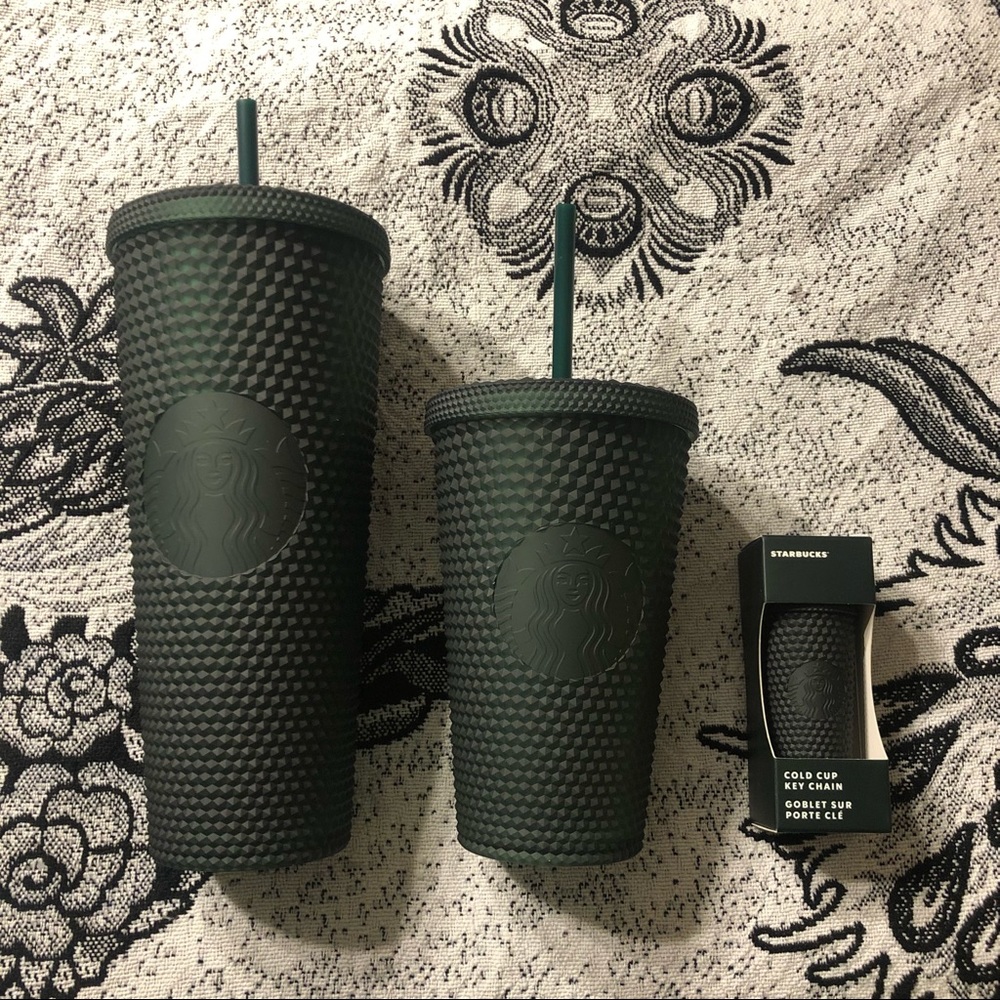 🤍NEW🤍Set Starbucks 2022 Dart Green Studded Tumblers Venti, Grande & KeyChain